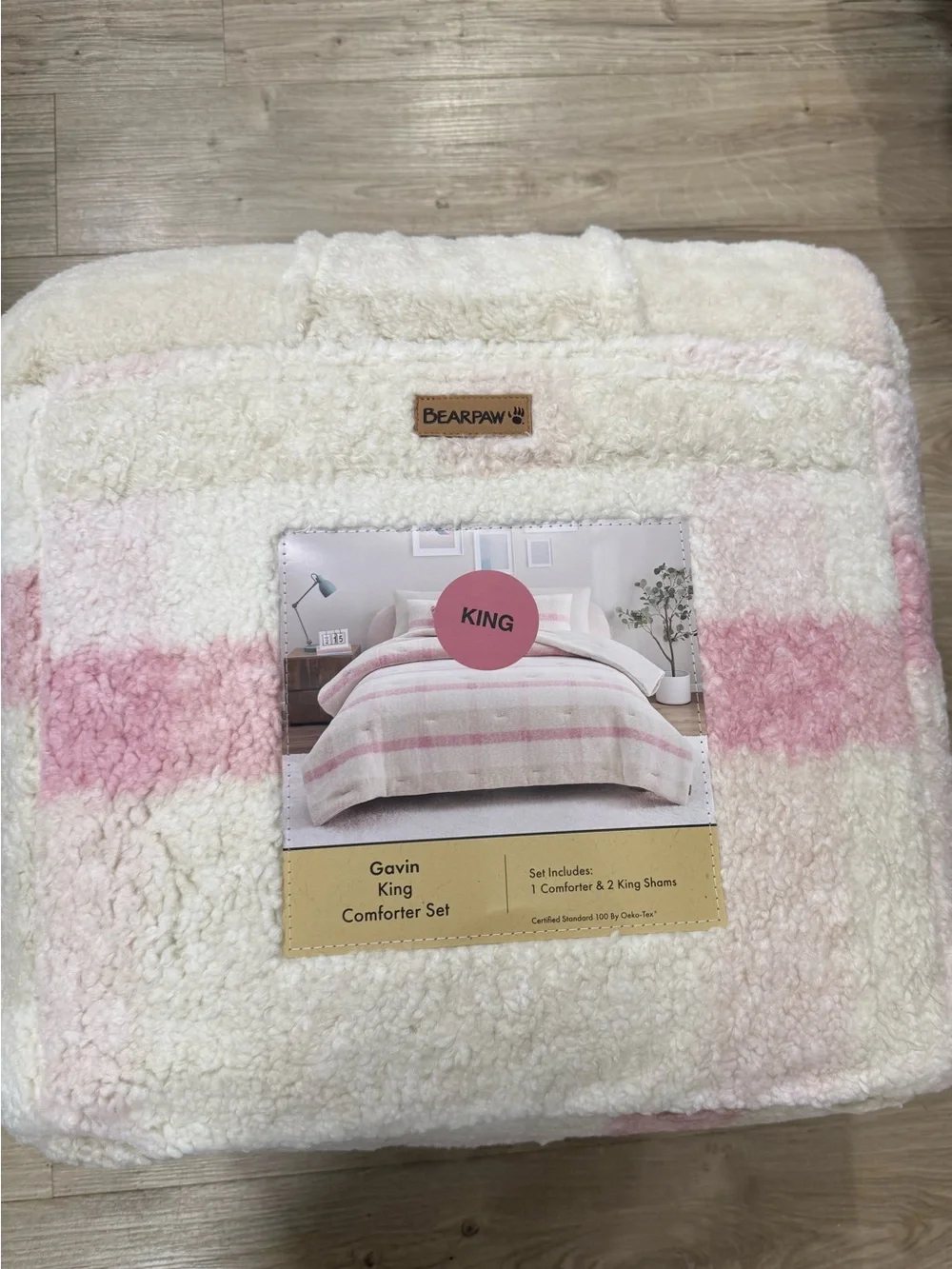 BearPaw Gavin King Comforter Set - Cream and Pink Stripes